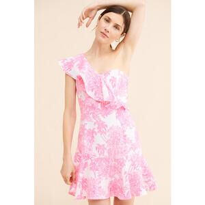 Lilly Pulitzer - Ariana One-shoulder Romper Mini Dress, pink, white, size 10